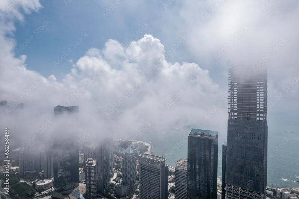 Aerospace Chinese coastal city landscape panoramic view