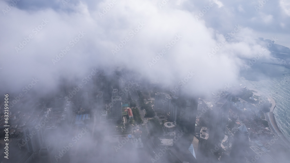 Aerospace Chinese coastal city landscape panoramic view