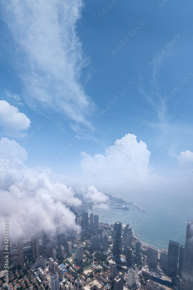 Aerospace Chinese coastal city landscape panoramic view