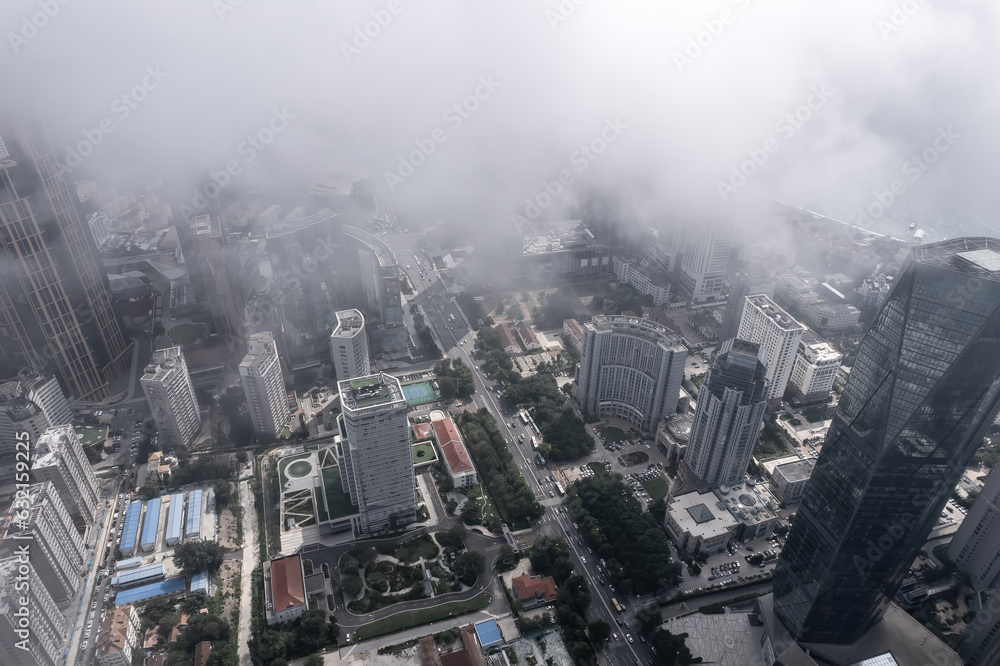 Aerospace Chinese coastal city landscape panoramic view