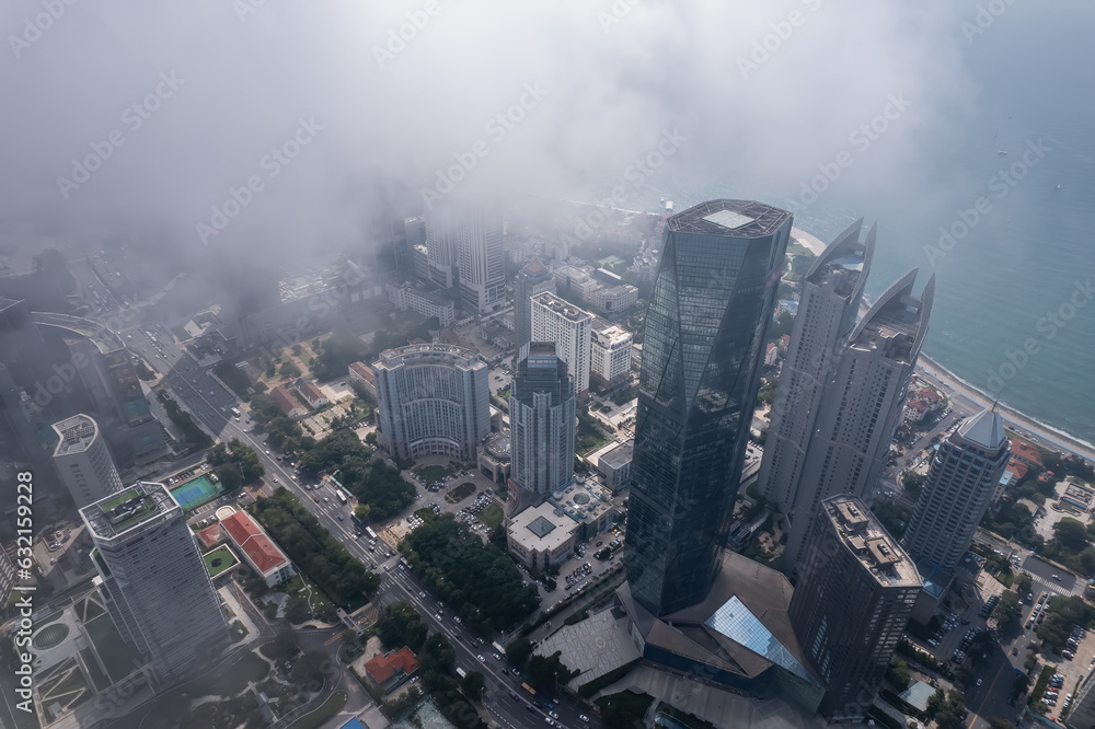 Aerospace Chinese coastal city landscape panoramic view