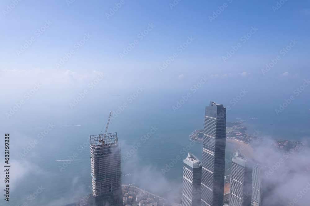 Aerospace Chinese coastal city landscape panoramic view