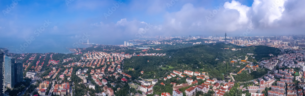 Aerospace Chinese coastal city landscape panoramic view