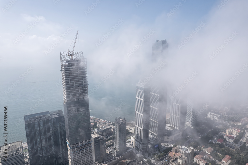 Aerospace Chinese coastal city landscape panoramic view