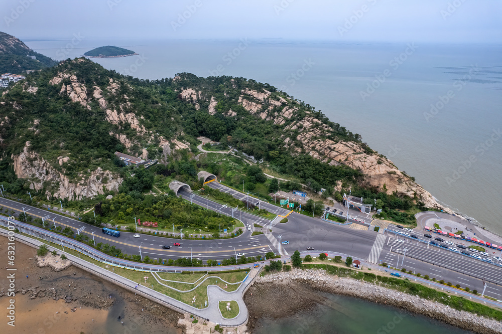 Aerospace Lianyungang City Coastline landscape panoramic view