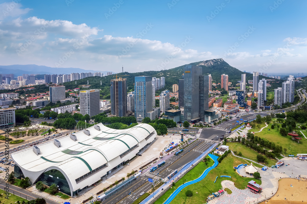 Aerospace Lianyungang City Coastline landscape panoramic view