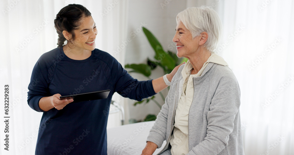 Consultation, physical therapy and senior woman with a nurse in a medical clinic or rehabilitation c