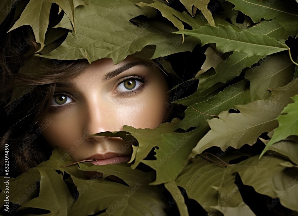 Woman portrait in autumn leaves