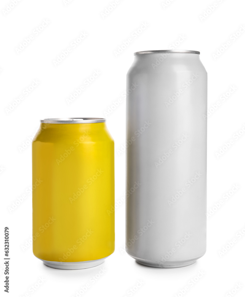 Cans of fresh soda isolated on white background