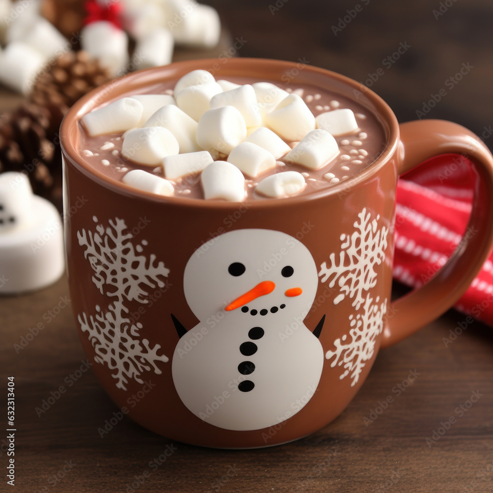 An amazing photo of gourmet hot cocoa in a beautiful Christmas mug