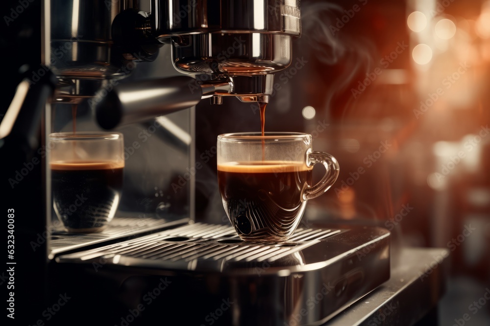 Cup of coffee being drained by espresso brewing machine,