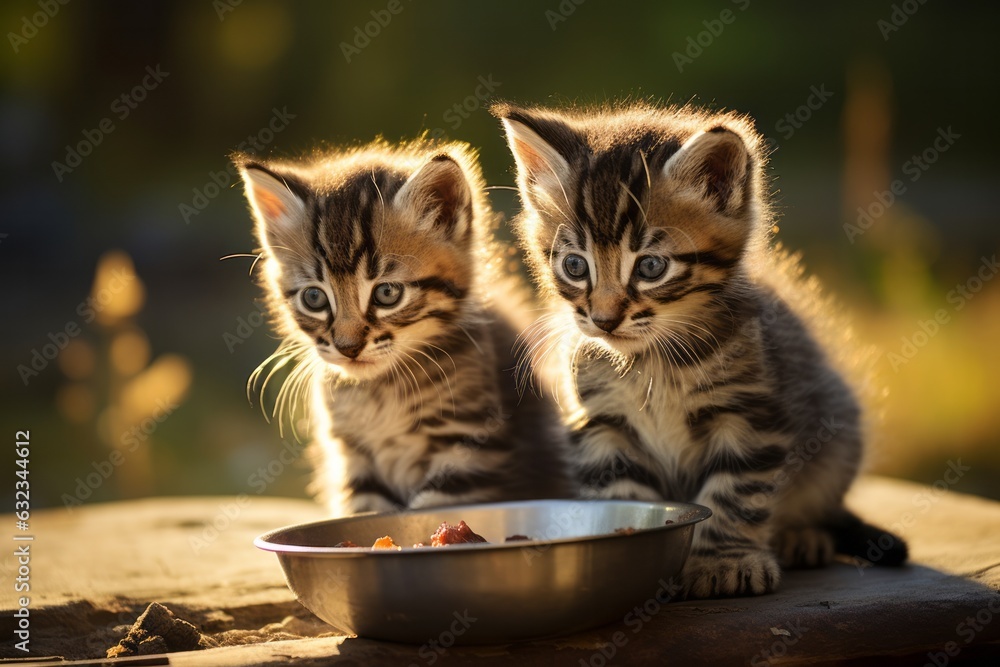 Cute kitten with food