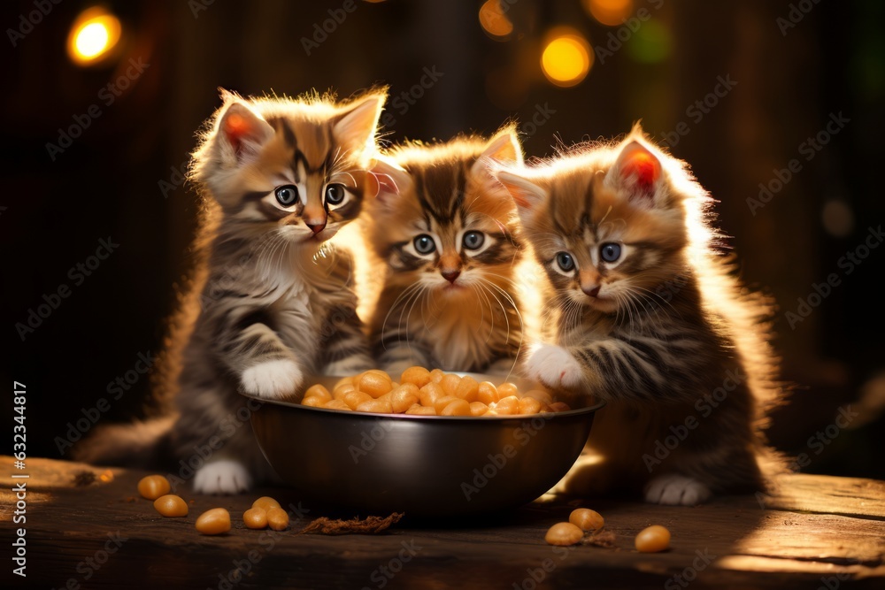 Cute kitten with food