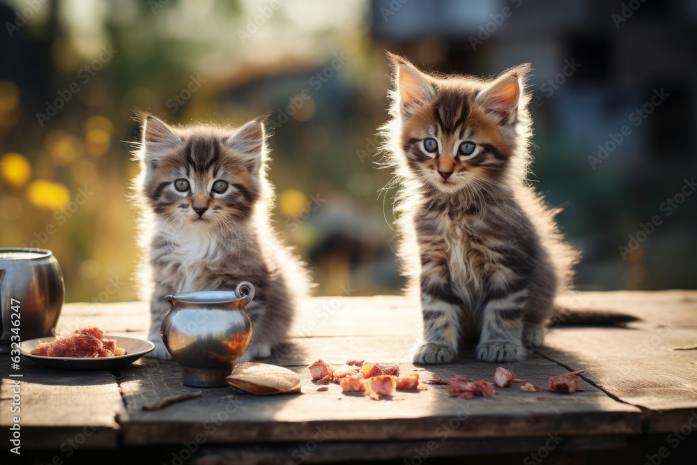 Cute kitten with food