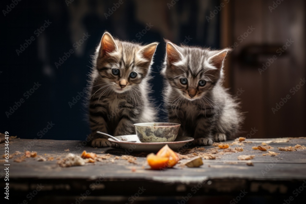 Cute kitten with food