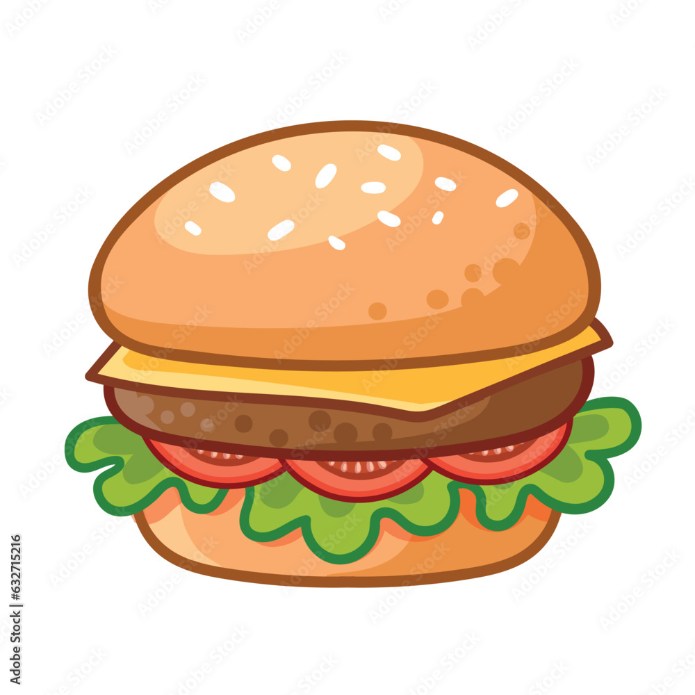 Hamburger on a white background. Vector illustration with fast food.