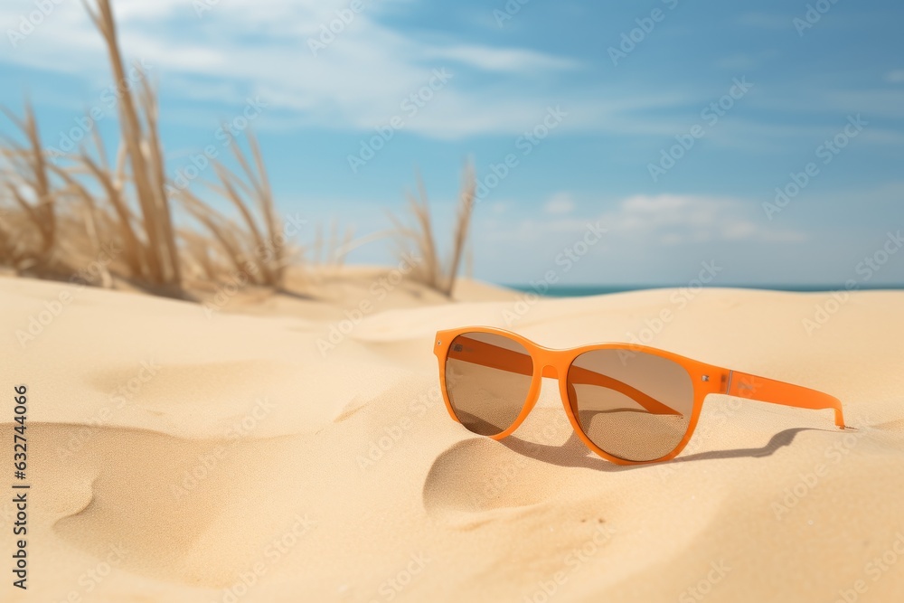 Sunglasses on a sandy island