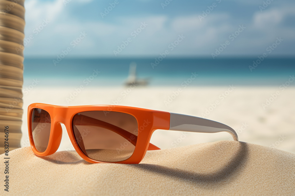 Sunglasses on a sandy island