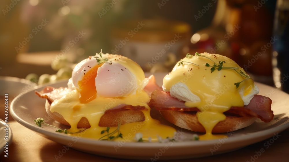 Eggs benedict with ham and shaved ham