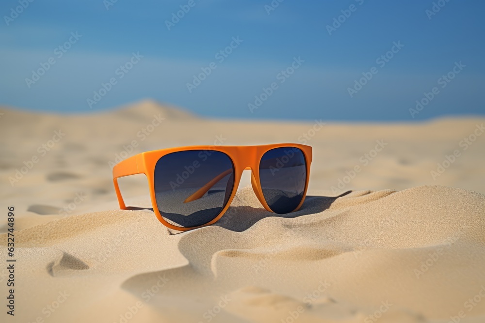 Sunglasses on a sandy island