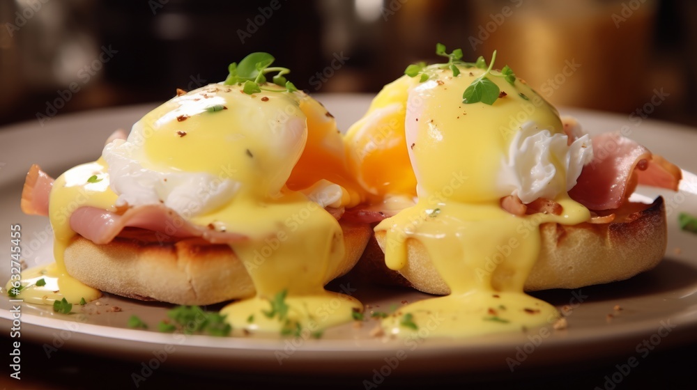 Eggs benedict with ham and shaved ham