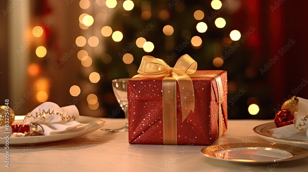 Christmas table with gift boxes