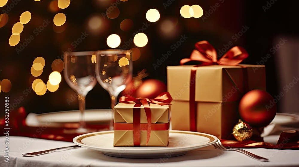 Christmas table with gift boxes