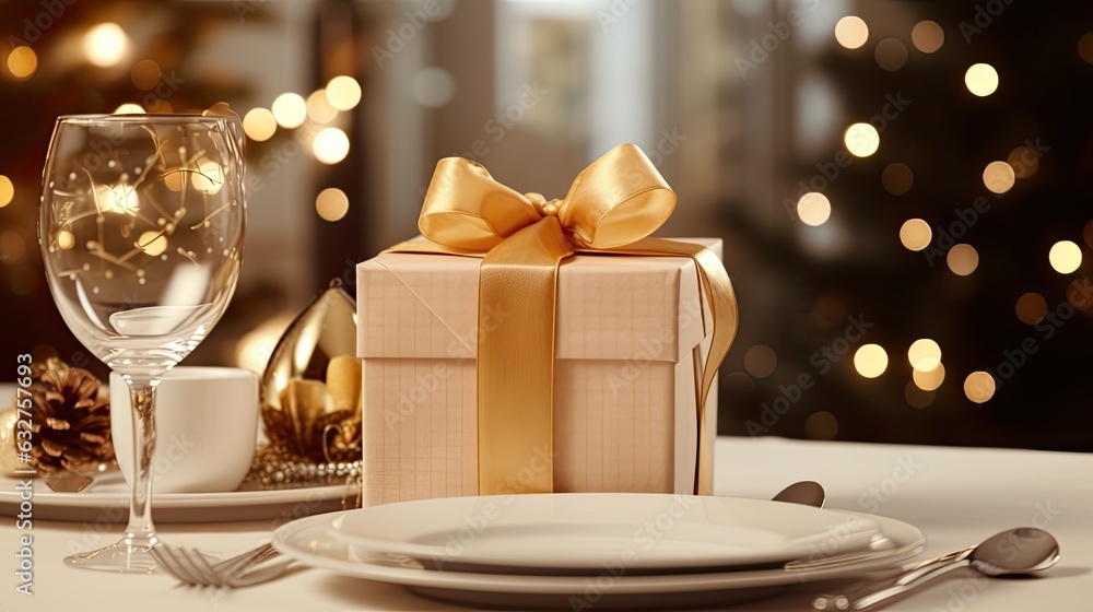 Christmas table with gift boxes