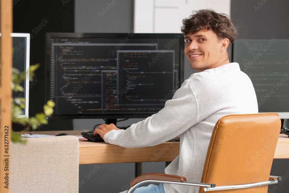 Male programmer working with computer at table in office