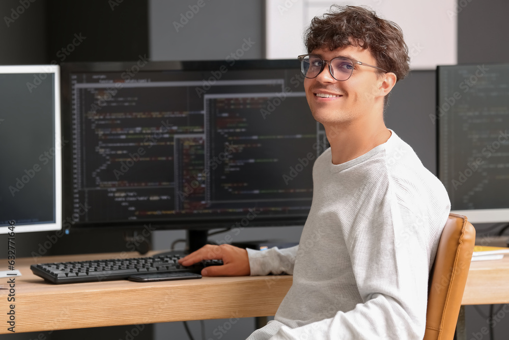 Male programmer working at table in office