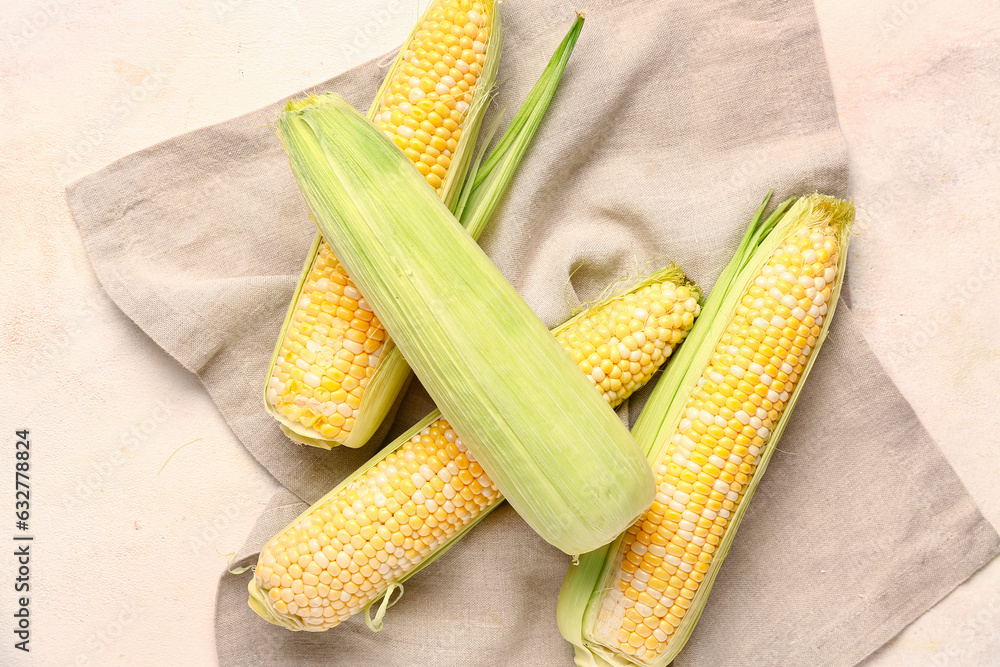 Fresh corn cobs on white background