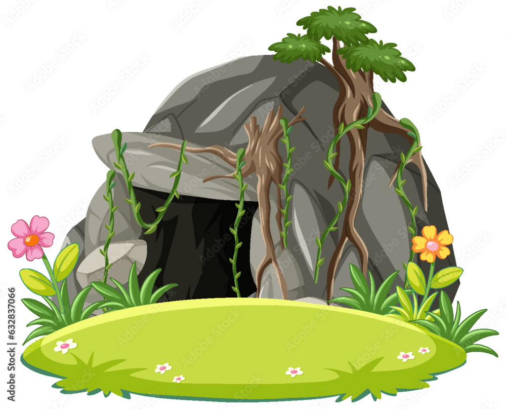 Isolated Nature Cave with Tree and Vine