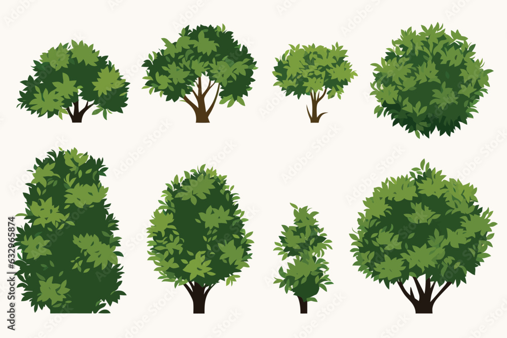 bush set vector flat minimalistic isolated illustration