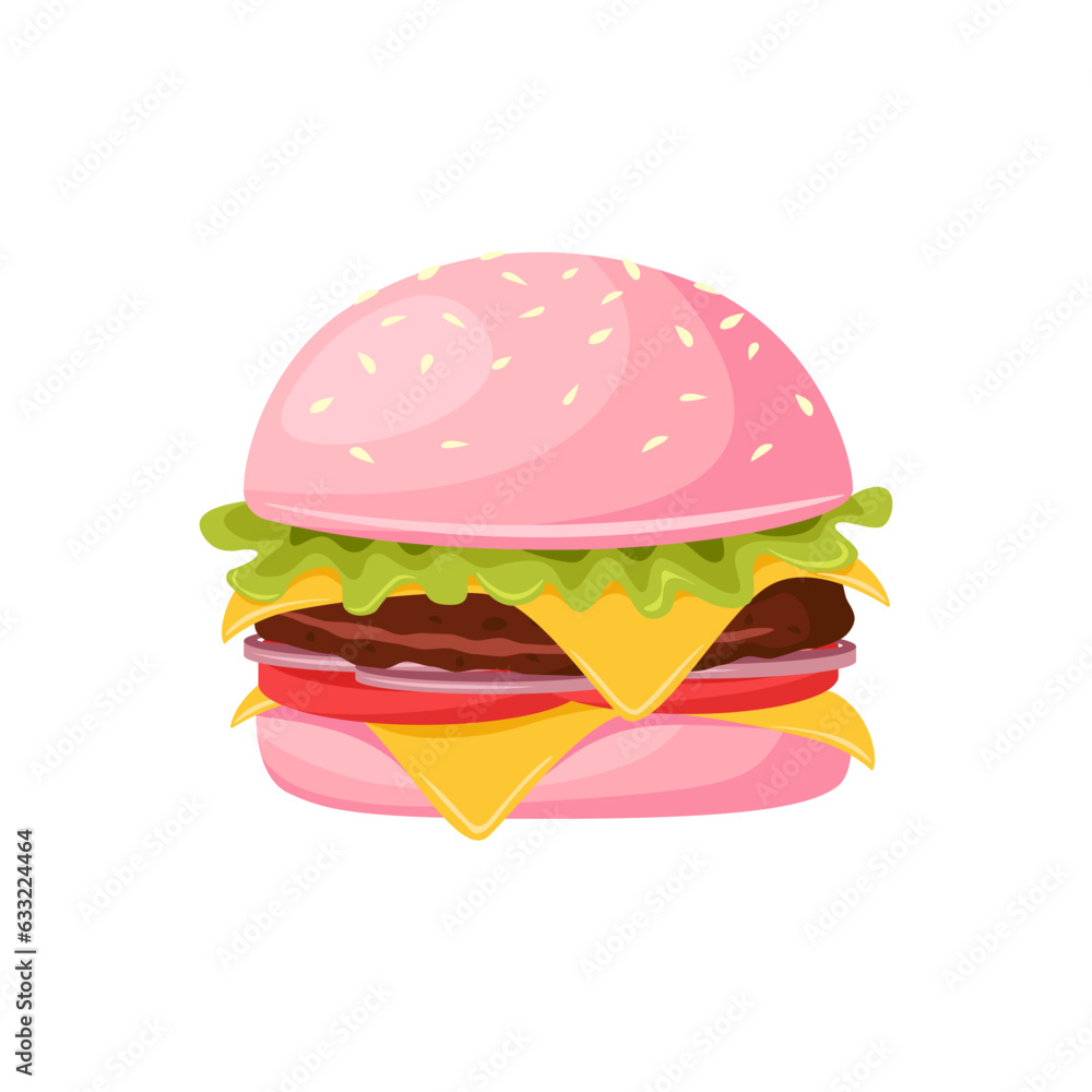 Pink burger isolated in white