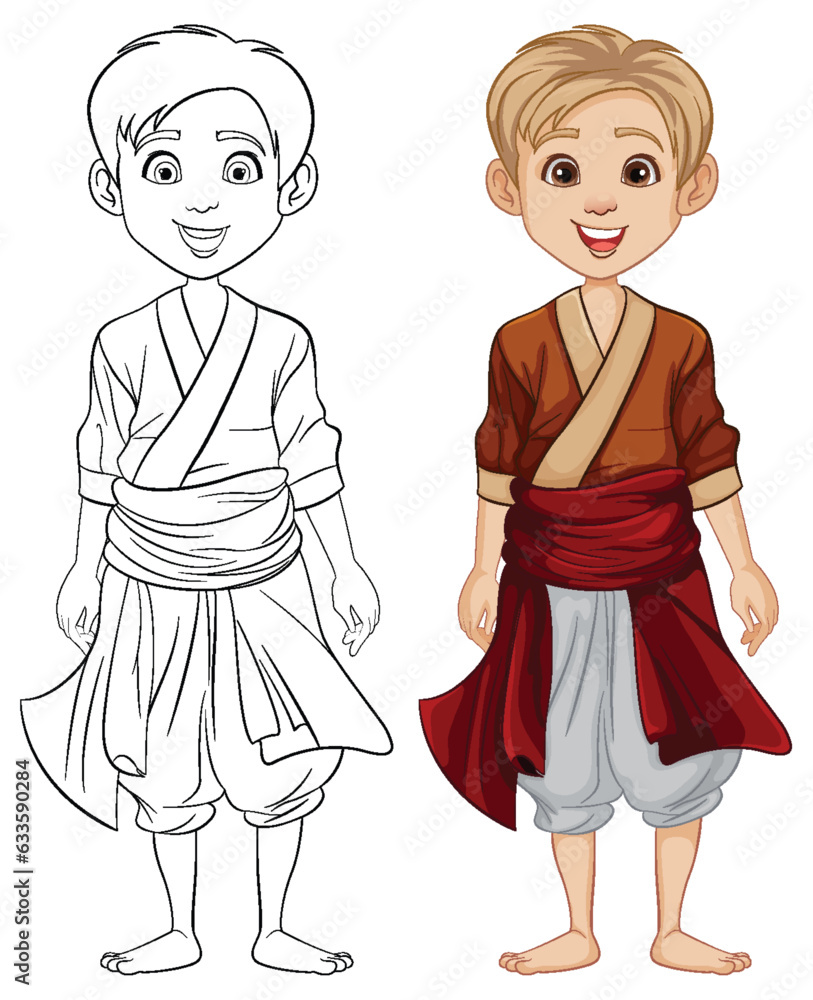 Caucasian Man in Southeast Asian Traditional Outfit Cartoon