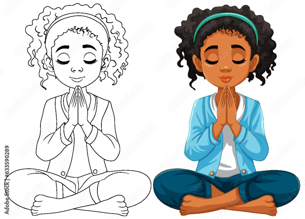 Curly-haired Woman Meditating with Closed Eyes