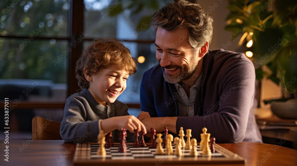 Dad and child playing chess