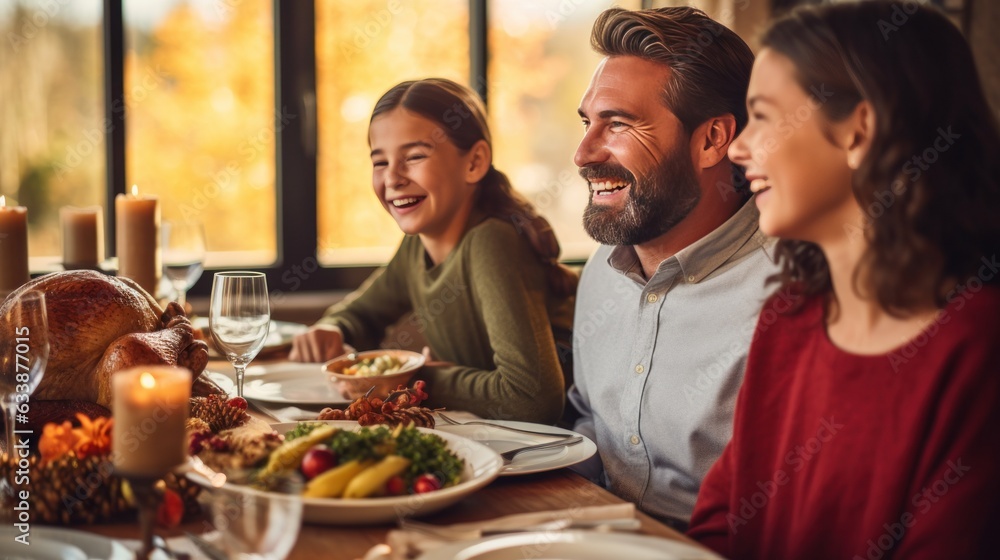 Happy family at Thanksgiving dinner