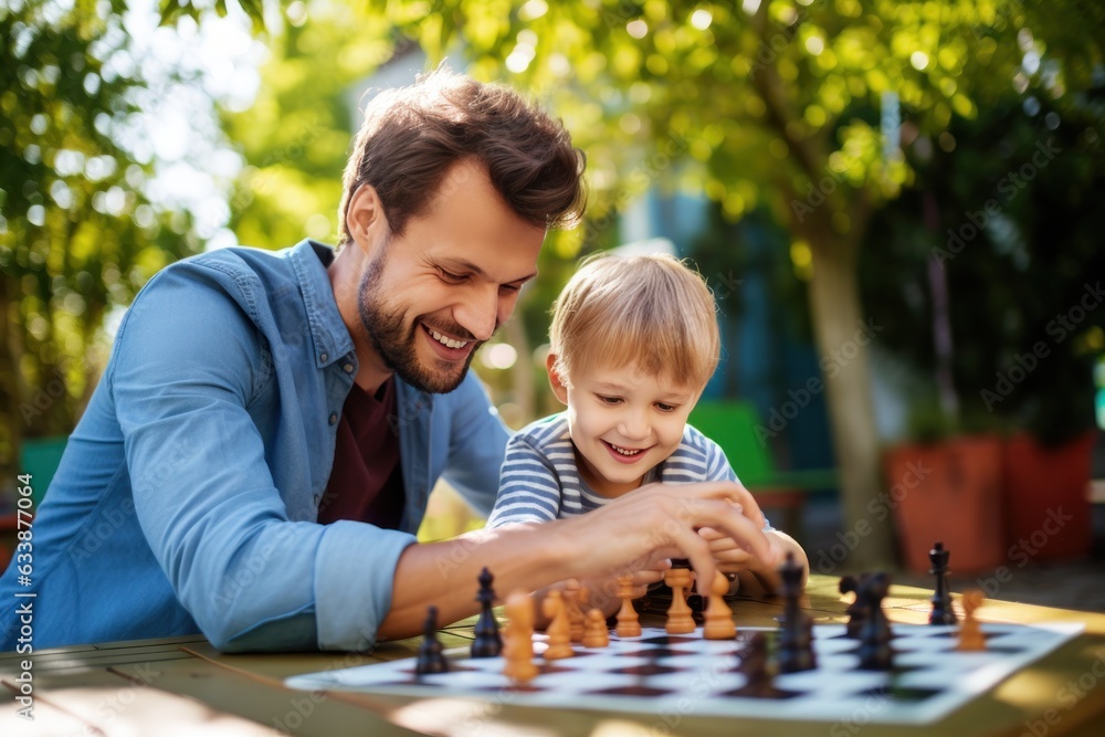 Dad and child playing chess