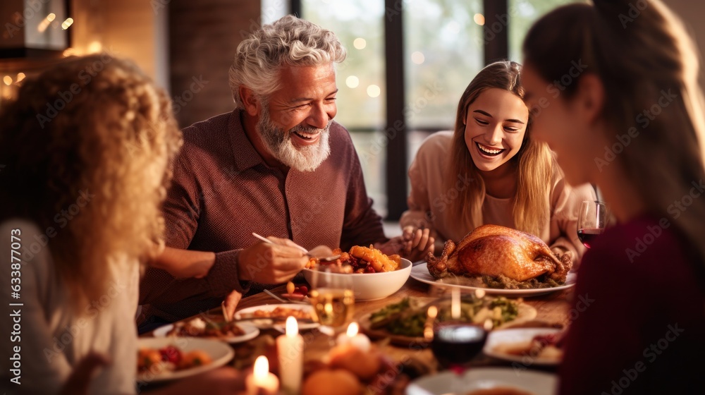 Happy family at Thanksgiving dinner