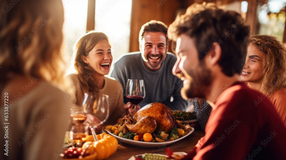 Happy family at Thanksgiving dinner