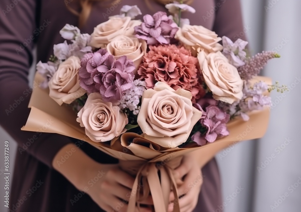 Woman holding flower bouquet