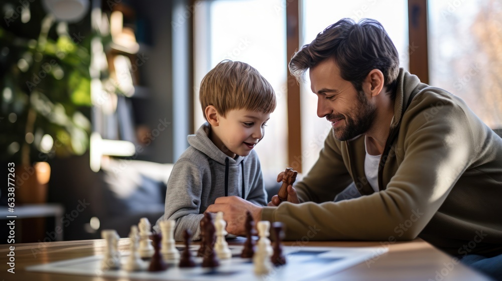 Dad and child playing chess