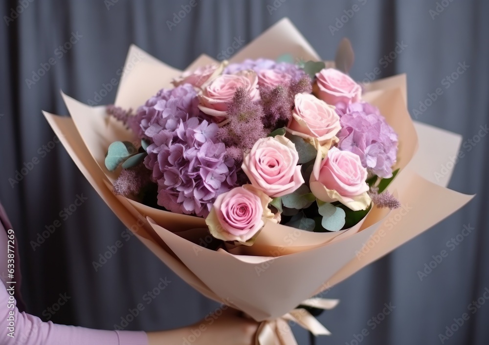 Woman holding flower bouquet