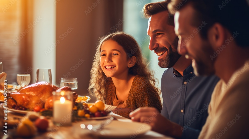 Happy family at Thanksgiving dinner