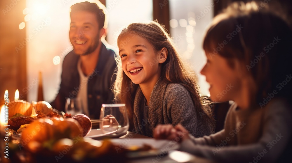 Happy family at Thanksgiving dinner