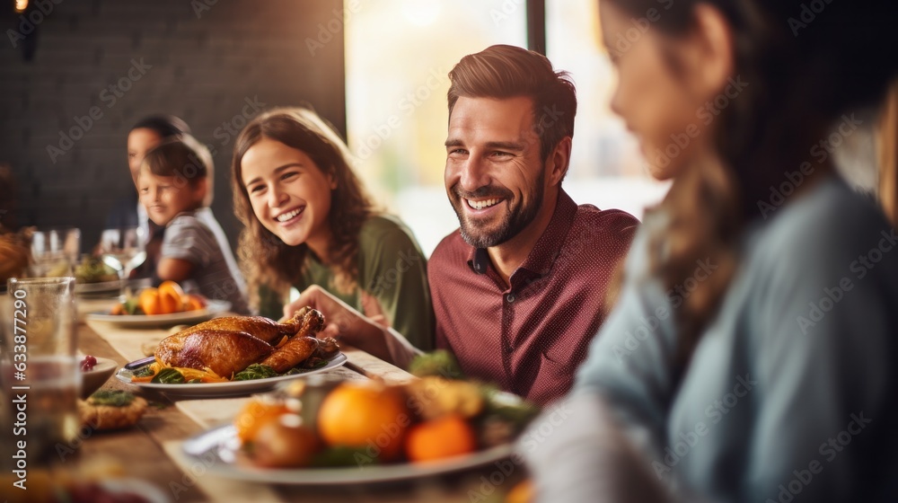 Happy family at Thanksgiving dinner