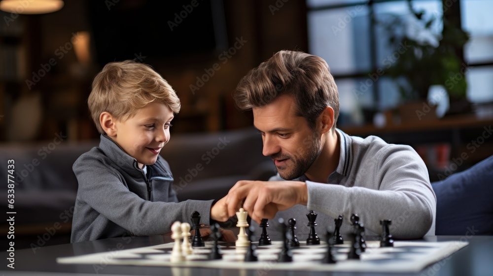 Dad and child playing chess