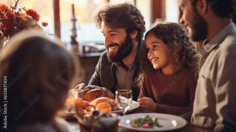 Happy family at Thanksgiving dinner