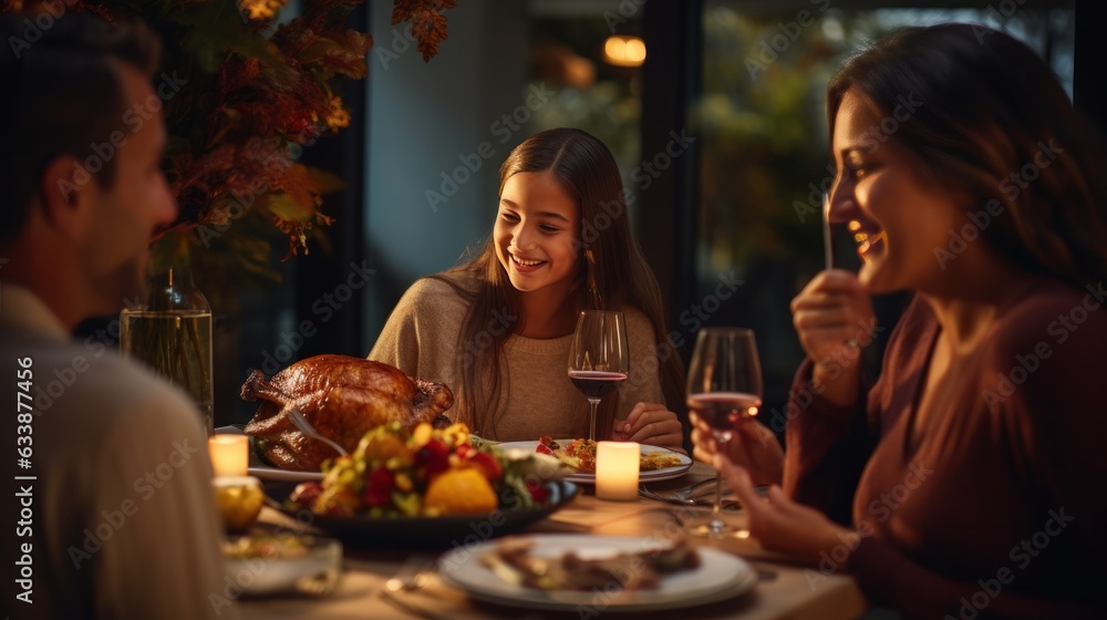 Happy family at Thanksgiving dinner